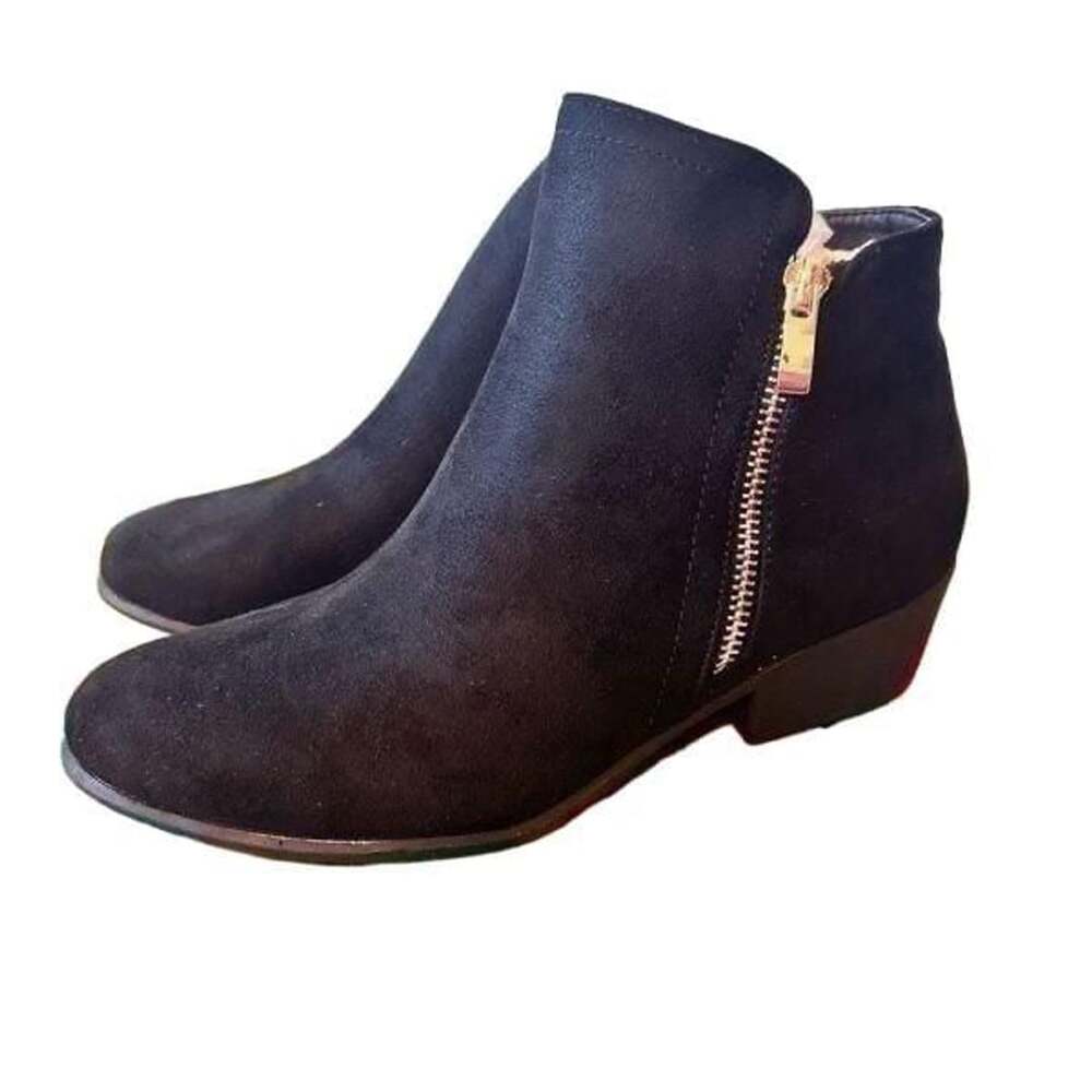 Faux Suede Black Gold Zipper Ankle Chelsea Boots